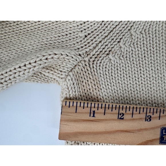 Eddie Bauer Fishermans Sweater Large Mens‎ Cable Knit Mock Neck Button Beige - Picture 10 of 15